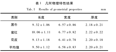 表 1 幾何物理特性結果
